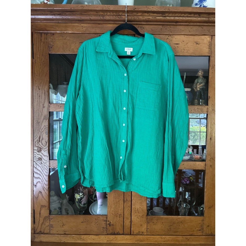 J.crew women's BY043 Double-gauze button-up shirt XXL lightweight green top